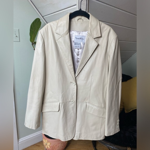 Pamela McCoy Leather Jacket Cream Size Large - Picture 8 of 16